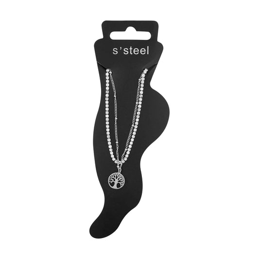 Damen Armband – Lebensbaum aus Edelstahl mit Strass Steinchen 24+5 cm