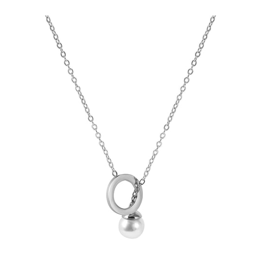 Damen Halskette aus Edelstahl mit Perle 45 cm