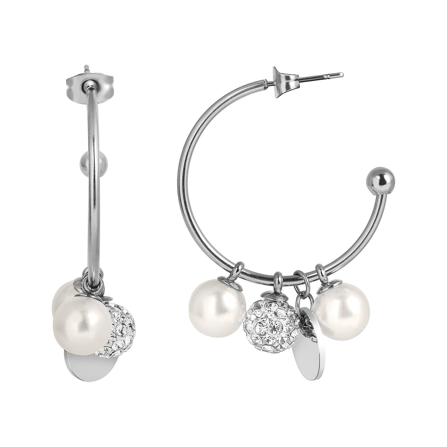Damen Ohrringe – Creole aus Edelstahl mit Perle