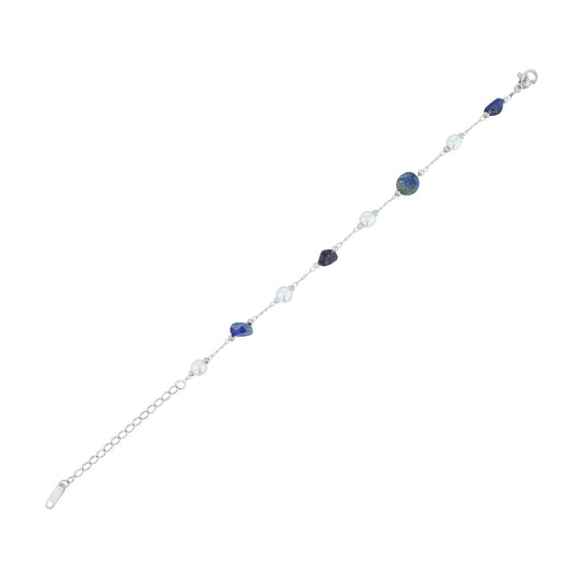 Damen Armband – Kugelarmband aus Edelstahl mit Lapis 23 cm
