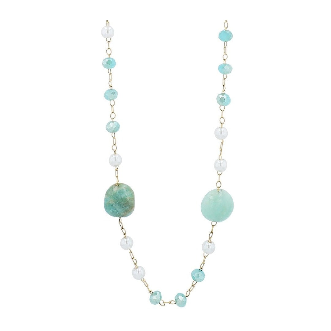 Damen Halskette aus Edelstahl mit Amazonit 40 cm