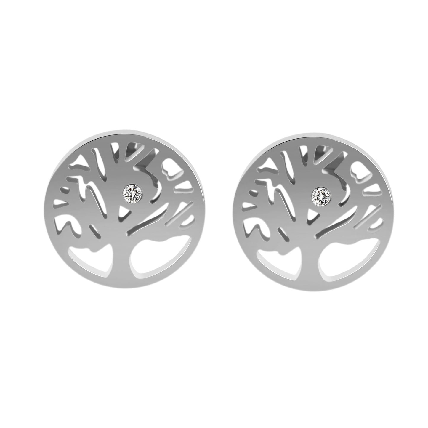 Damen Ohrringe – Ohrstecker Lebensbaum aus Edelstahl mit Strass Steinchen