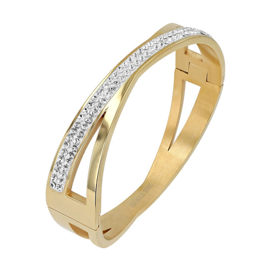 Damen Armband – Armreif aus Edelstahl mit Strass Steinchen Ø 6,0 cm cm