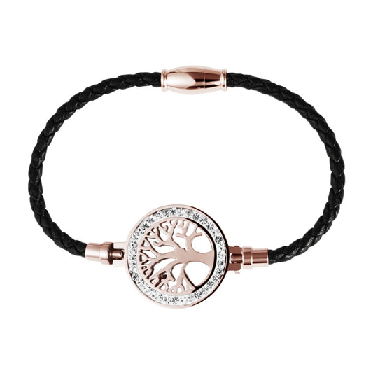 Damen Armband – Lebensbaum aus Leder mit Strass Steinchen 18 cm