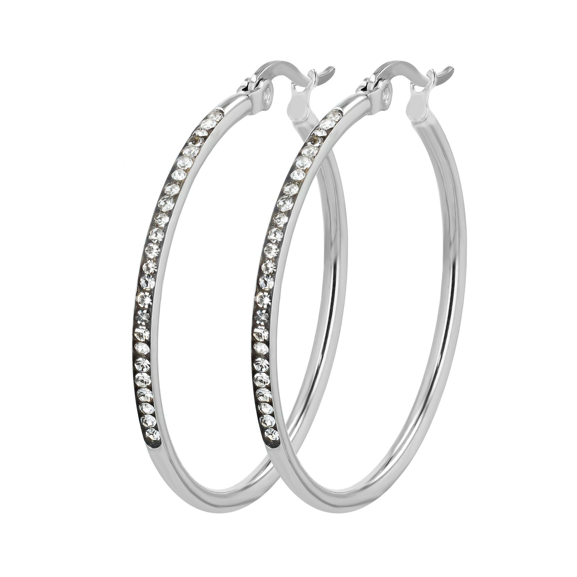 Damen Ohrringe – Creole aus Edelstahl mit Strass Steinchen