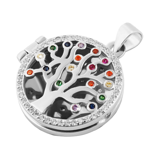 Damen Anhänger – Lebensbaum Medaillon aus 925 Silber mit Zirkonia