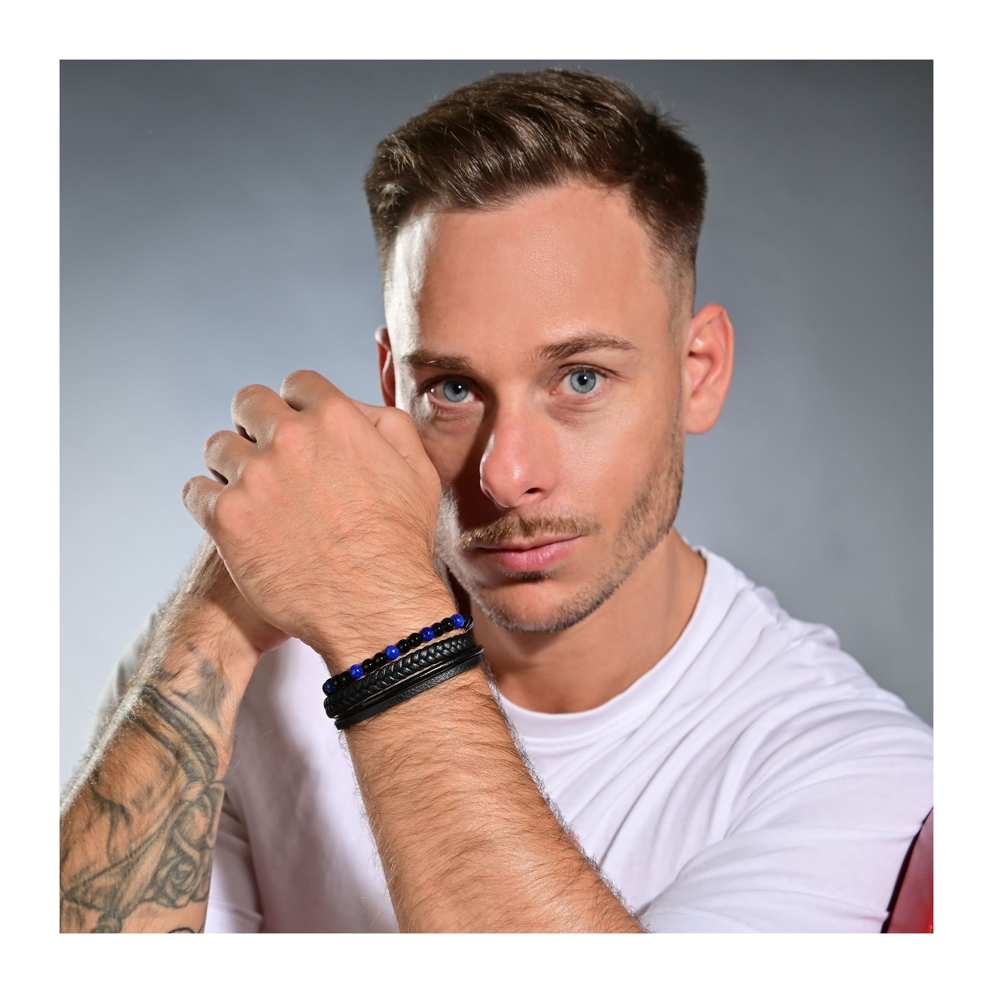 Herren Armband – Lederarmband aus Leder mit Sodalith 17 cm