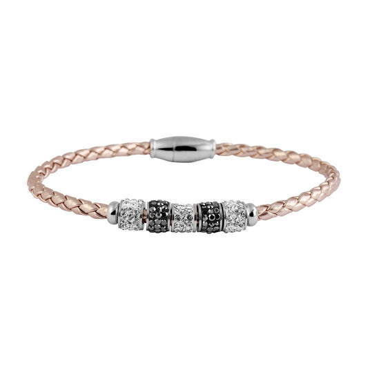 Damen Armband aus Leder mit Strass Steinchen 19 cm
