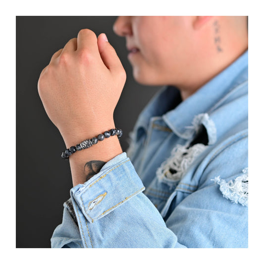 Unisex Armband – Kugelarmband aus Edelstahl mit Achat 21 cm