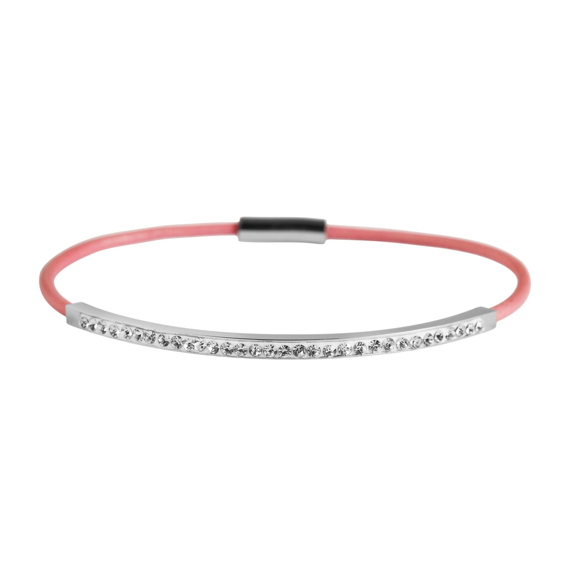 Damen Armband aus Leder mit Strass Steinchen 18 cm