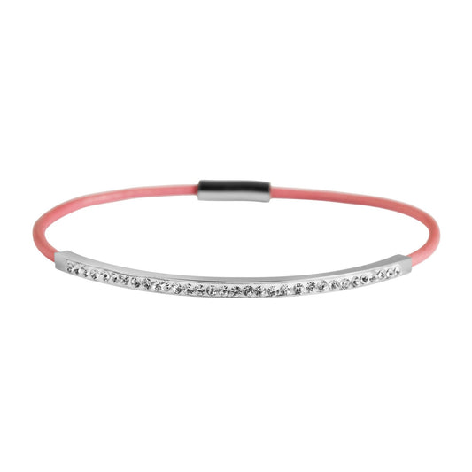 Damen Armband aus Leder mit Strass Steinchen 18 cm
