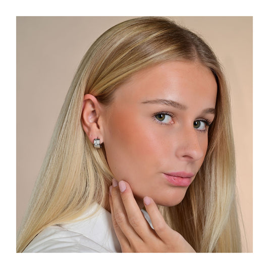 Damen Ohrringe – Klappcreole aus Edelstahl mit Strass Steinchen