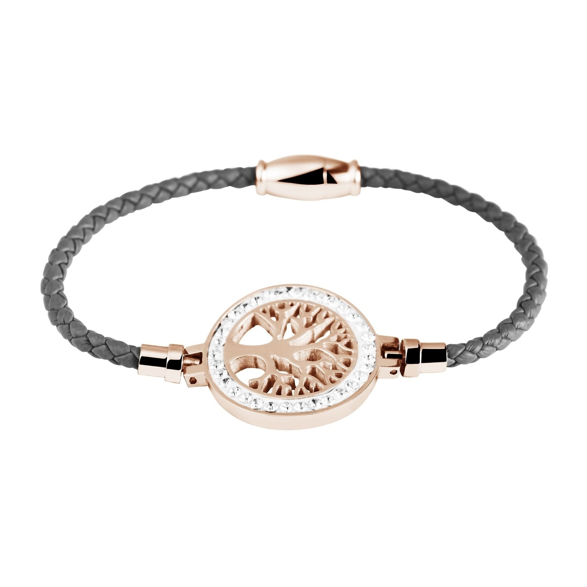 Damen Armband – Lederarmband Lebensbaum aus Leder mit Strass Steinchen 18 cm
