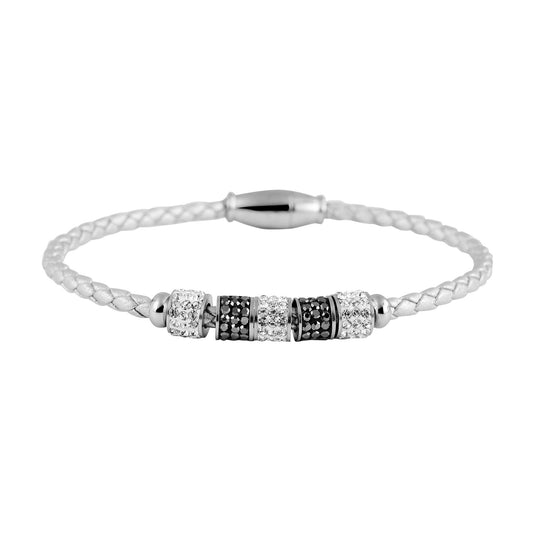 Damen Armband aus Leder mit Strass Steinchen 19 cm