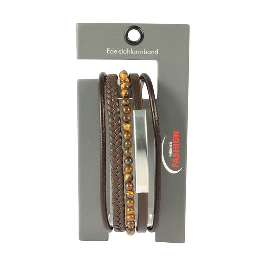 Herren Armband – Lederarmband aus Leder mit Tigerauge 17 cm