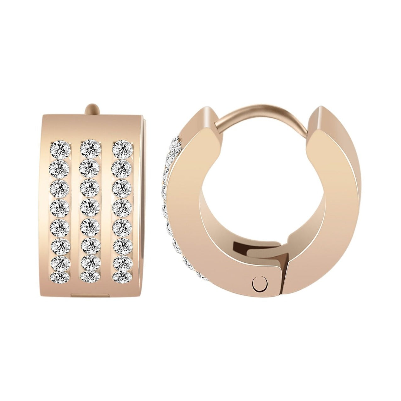 Damen Ohrringe – Klappcreole aus Edelstahl mit Strass Steinchen
