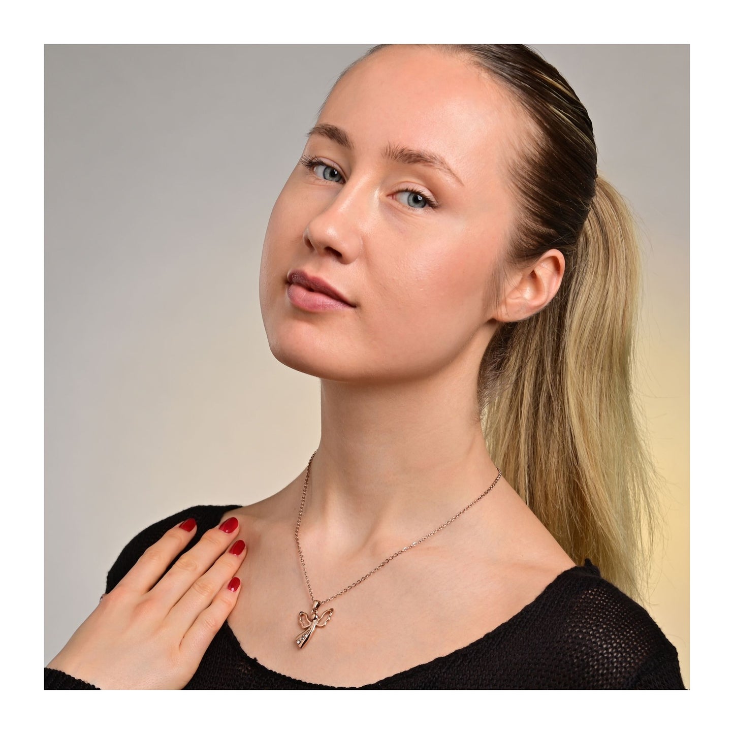 Damen Halskette mit Anhänger – Engel aus Edelstahl