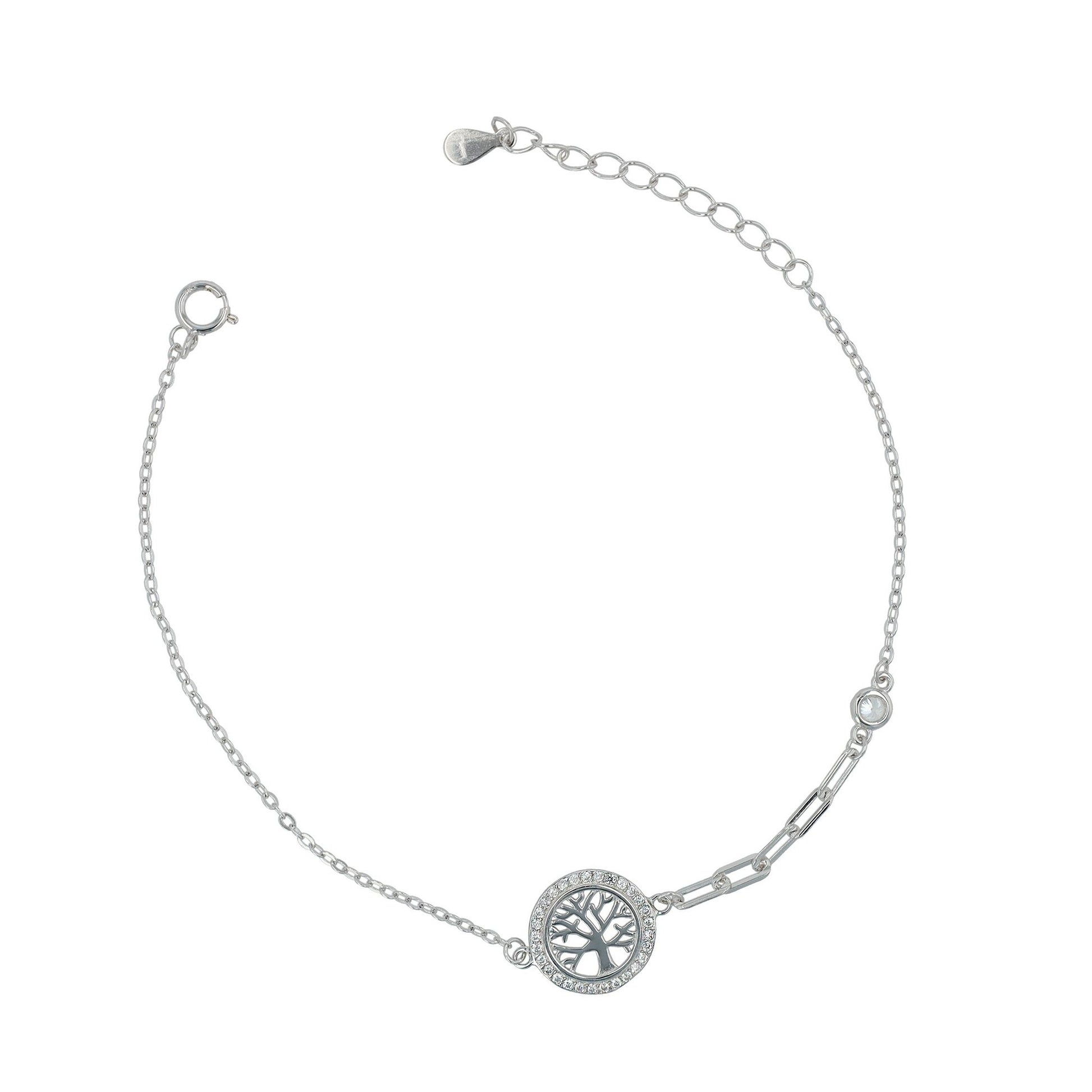 Damen Armband – Lebensbaum aus 925 Silber mit Zirkonia 17+3 cm
