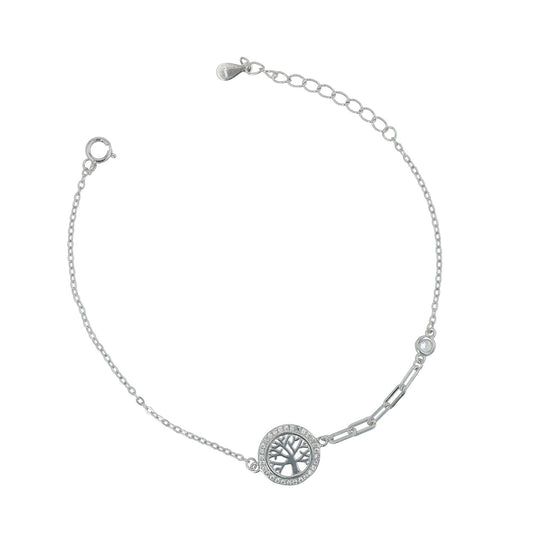 Damen Armband – Lebensbaum aus 925 Silber mit Zirkonia 17+3 cm