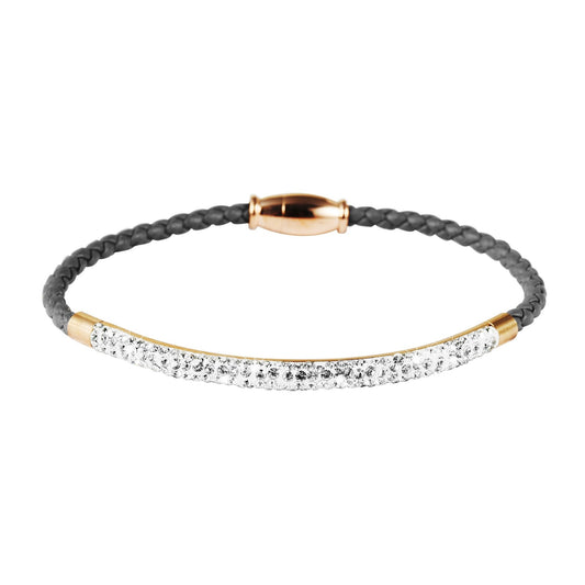 Damen Armband – Lederarmband aus Leder mit Strass Steinchen 19 cm
