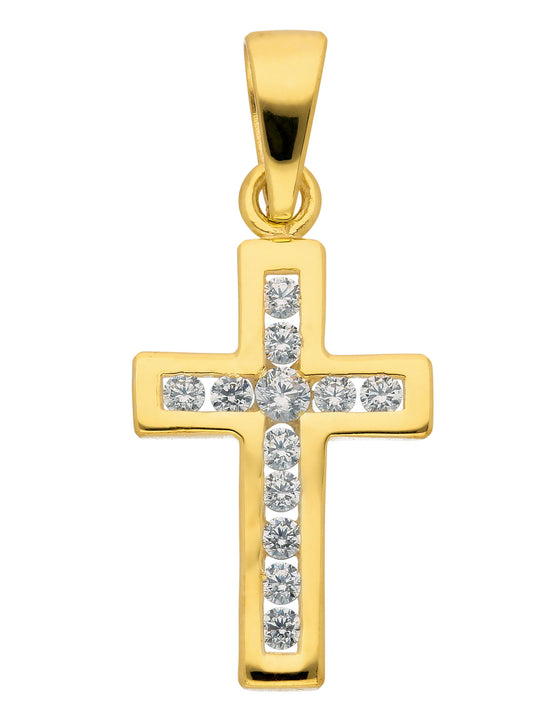Adelia´s 375 Gold Kreuz Anhänger mit Zirkonia