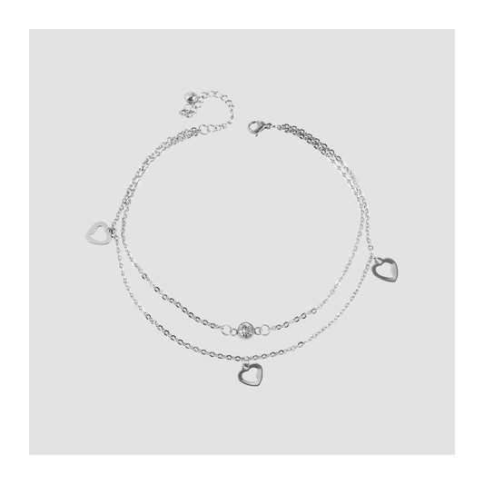 Damen Armband – Herz aus Edelstahl mit Strass Steinchen 26 cm