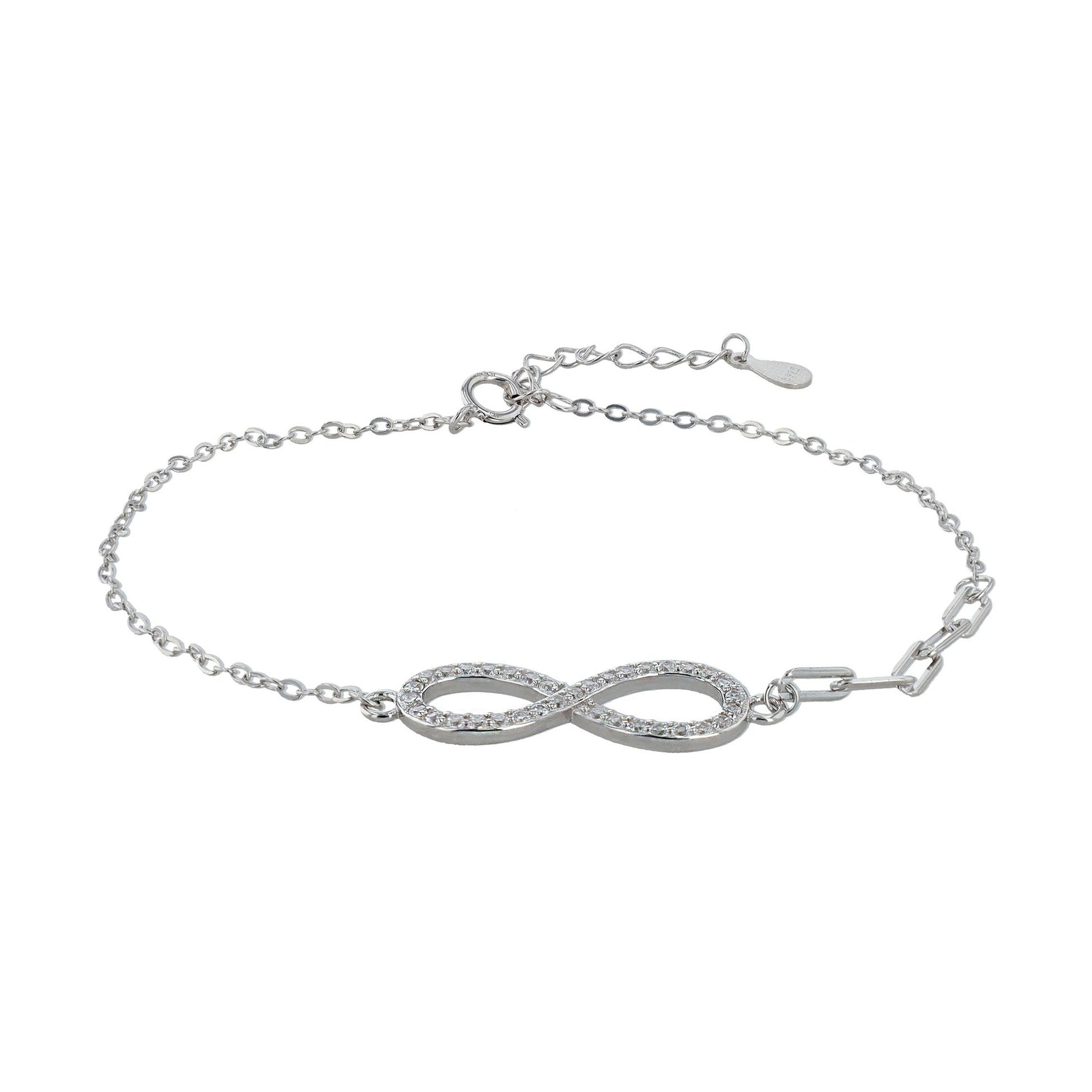 Damen Armband – Unendlichkeitszeichen aus 925 Silber mit Zirkonia 17+3 cm