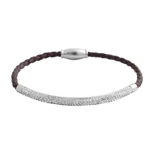 Damen Armband – Armreif aus Leder mit Strass Steinchen 19 cm