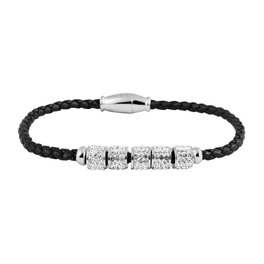 Damen Armband aus Leder mit Strass Steinchen 17 cm
