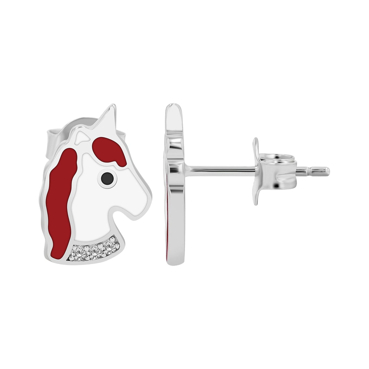 Kinder Ohrringe – Ohrstecker Einhorn aus 925 Silber mit Emaille