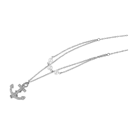 Damen Halskette – Ankerkette aus Edelstahl mit Süßwasserperle 45 cm