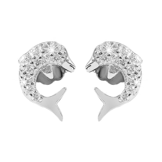 Mädchen Ohrringe – Ohrstecker Delfin aus 925 Silber mit Zirkonia
