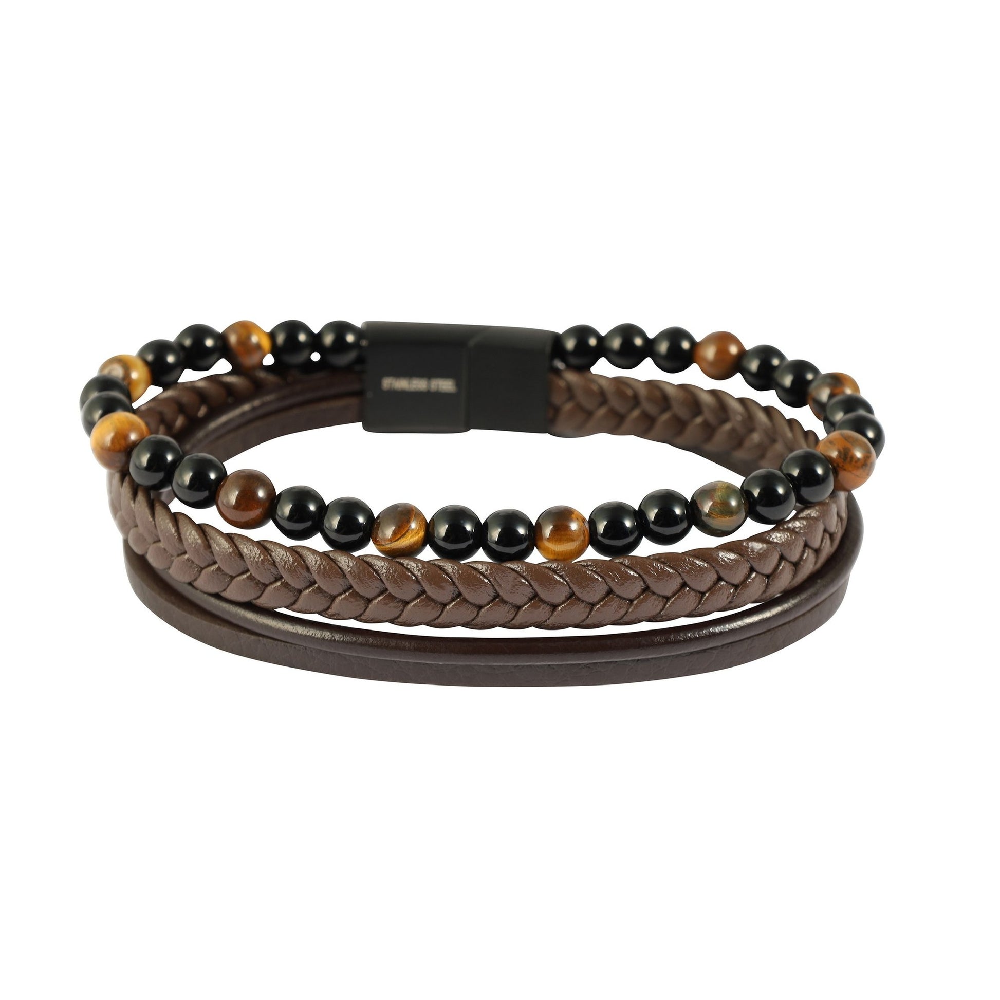 Herren Armband – Lederarmband aus Leder mit Tigerauge 23 cm