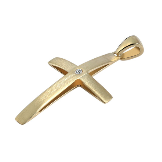 Damen Anhänger – Kreuz Kreuzanhänger aus 375 Gold mit Zirkonia