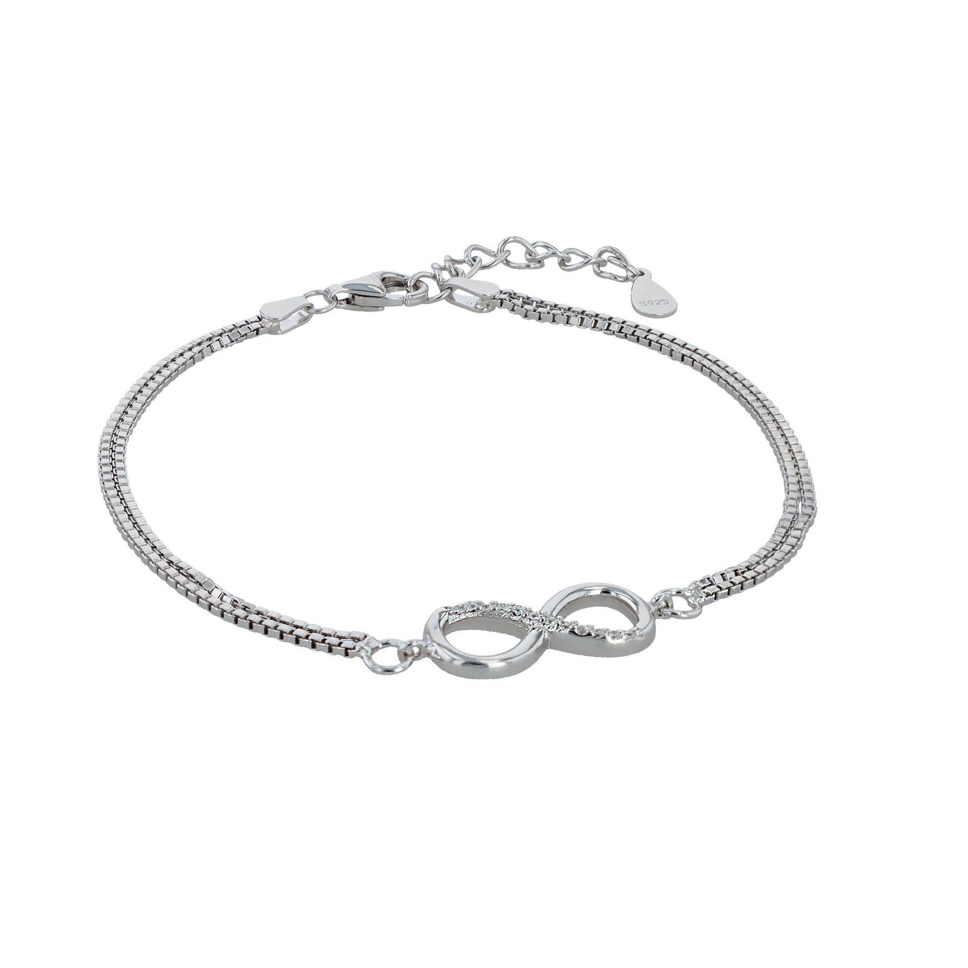 Damen Armband – Unendlichkeitszeichen aus 925 Silber mit Zirkonia 17+3 cm