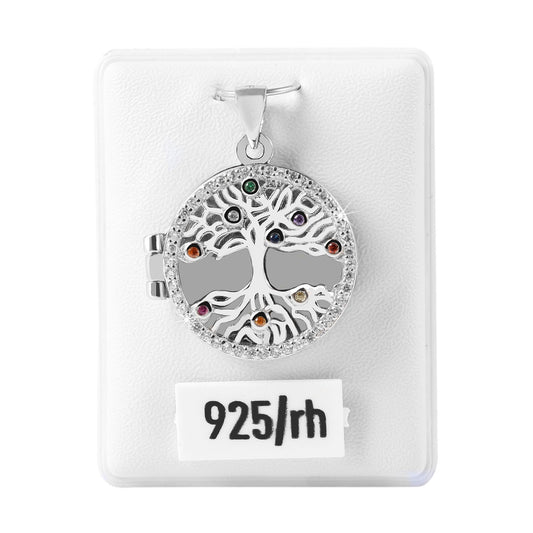 Damen Anhänger – Lebensbaum Medaillon aus 925 Silber mit Zirkonia