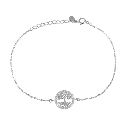 Damen Armband – Lebensbaum aus 925 Silber mit Zirkonia 17 cm
