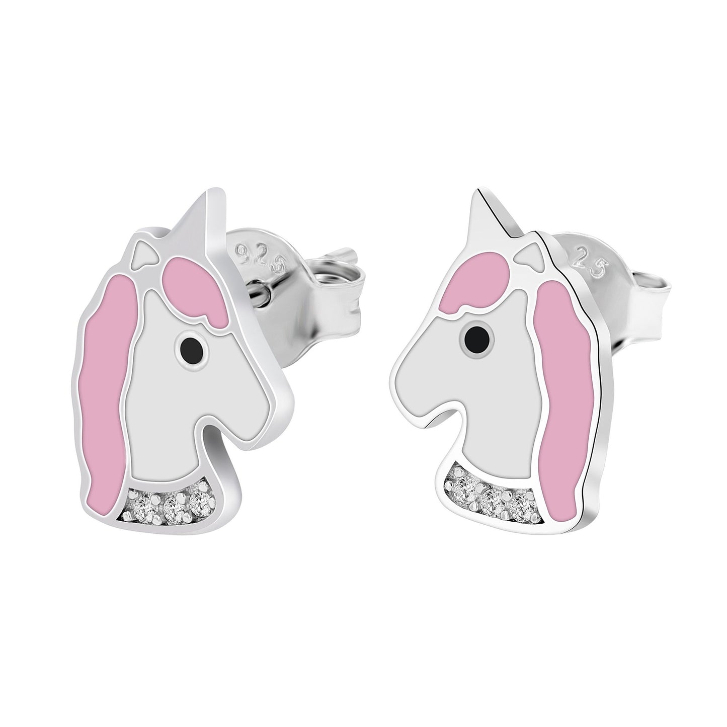 Kinder Ohrringe – Ohrstecker Einhorn aus 925 Silber mit Emaille