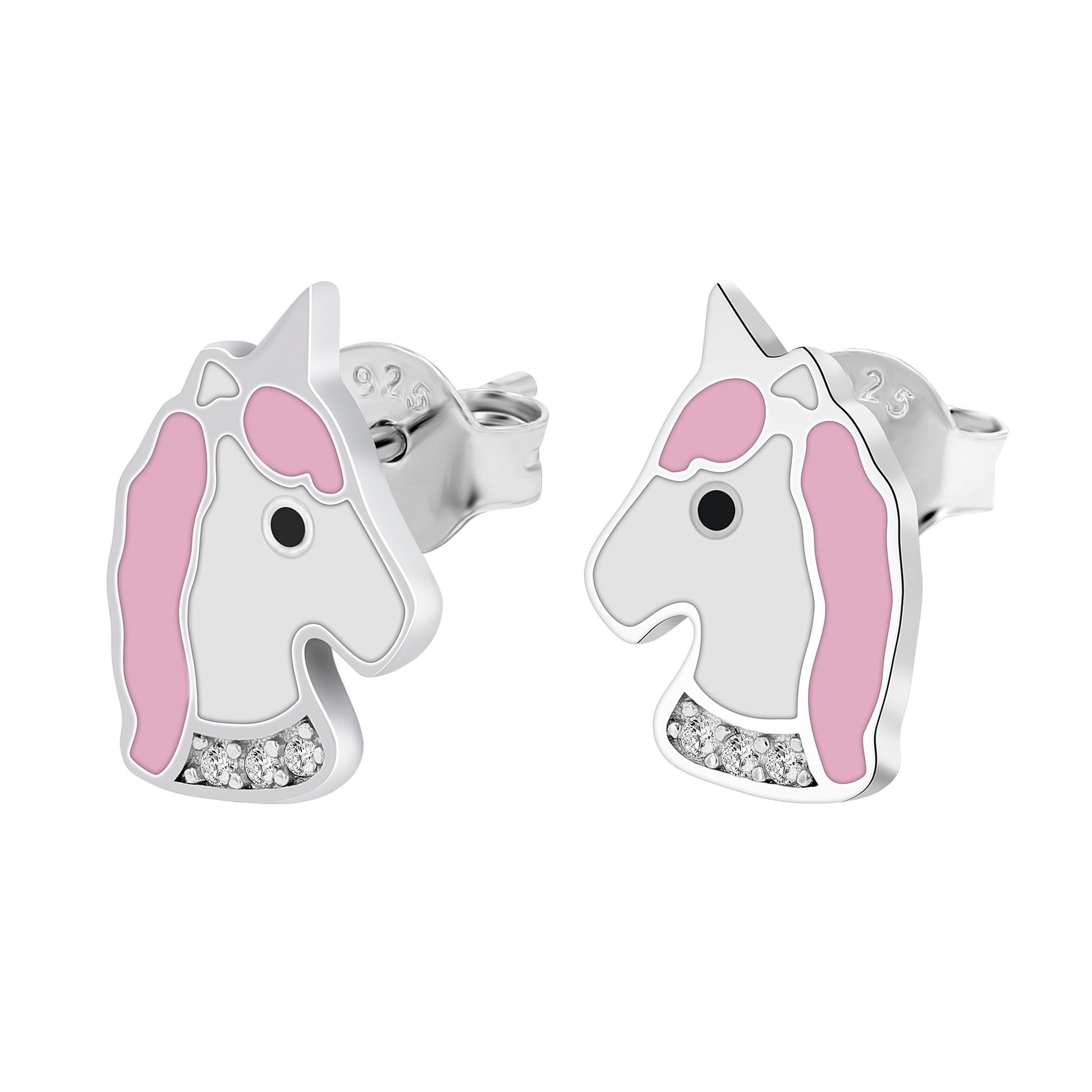 Kinder Ohrringe – Ohrstecker Einhorn aus 925 Silber mit Emaille