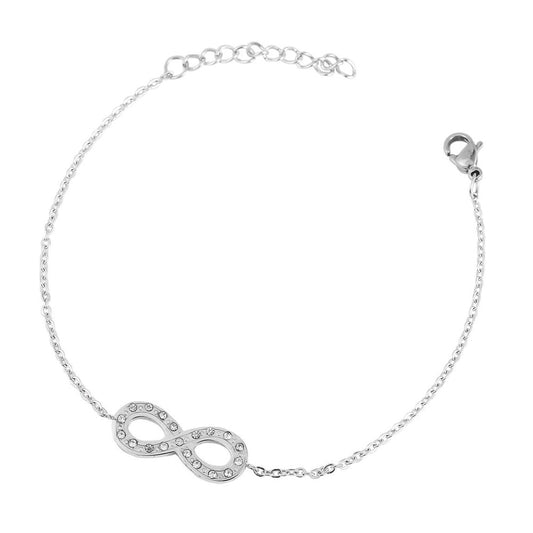 Damen Armband – Unendlichkeitszeichen aus Edelstahl mit Strass Steinchen 18 cm