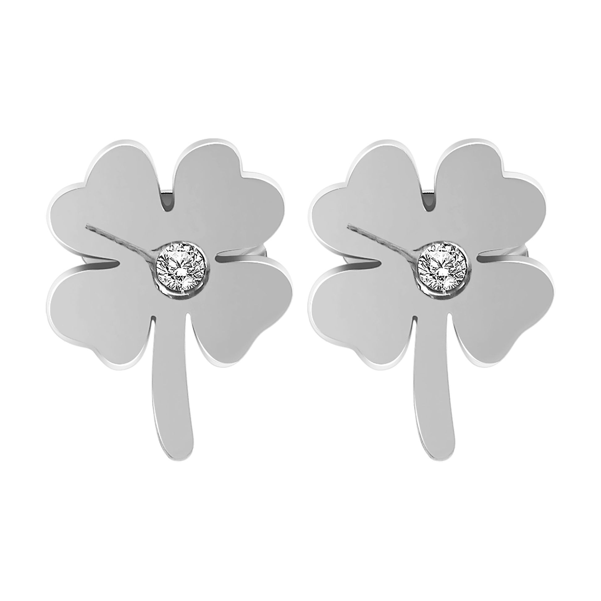 Damen Ohrringe – Ohrstecker Kleeblatt aus Edelstahl mit Strass Steinchen