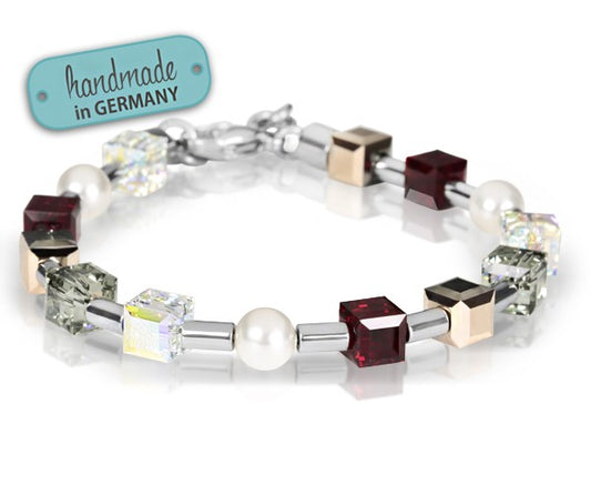 Edelstahl Armband mit Swarovski-Kristall , Hämatit , Swarovski-Kristalperlen - 21 cm