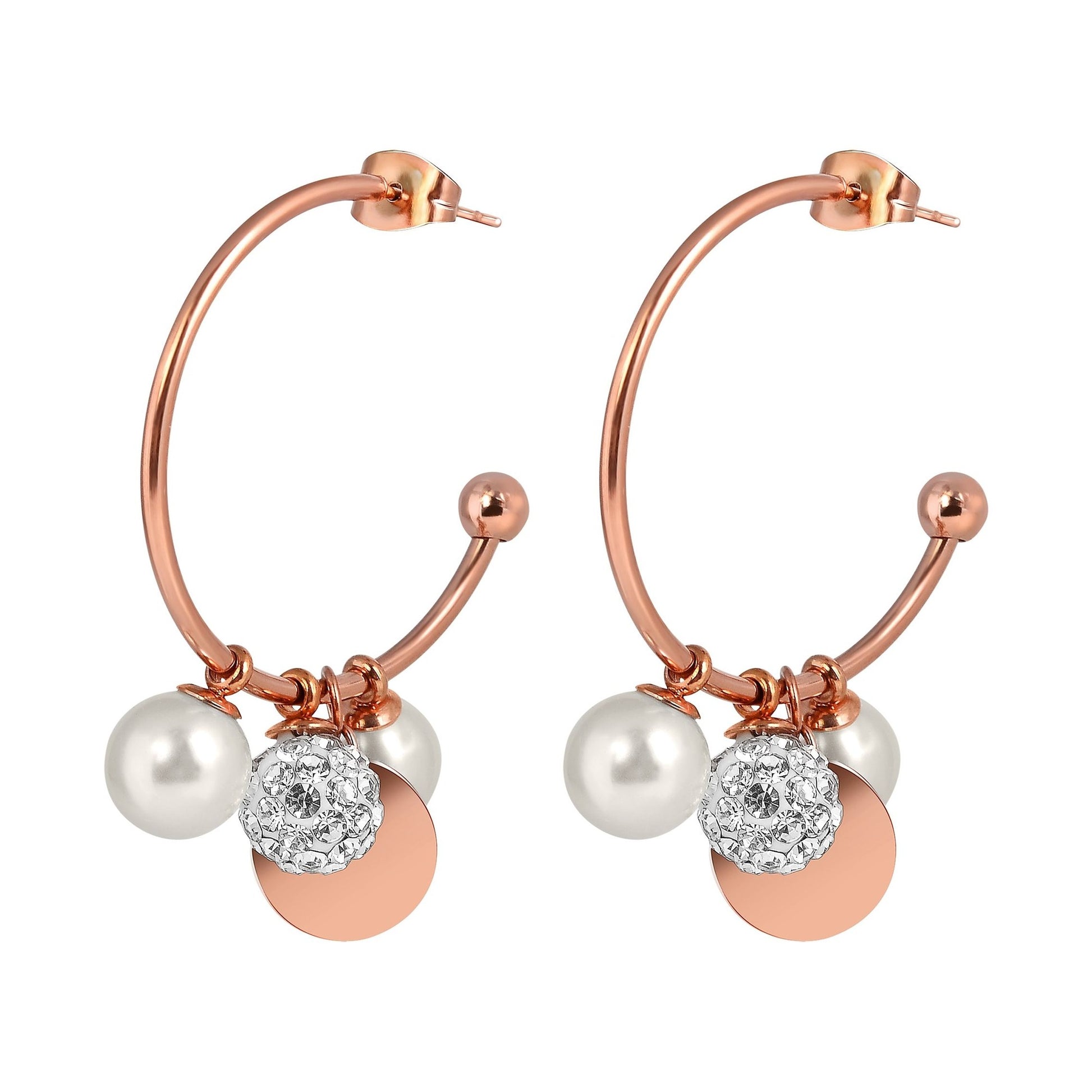 Damen Ohrringe – Creole aus Edelstahl mit Perle