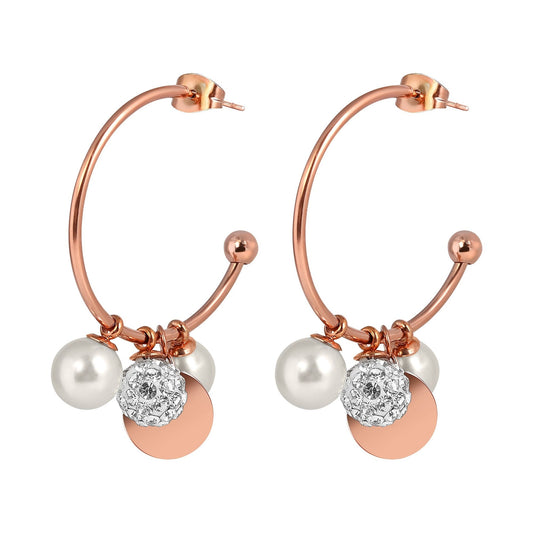 Damen Ohrringe – Creole aus Edelstahl mit Perle