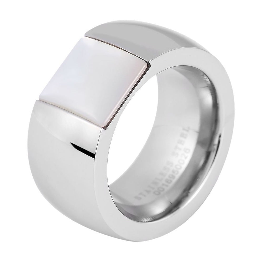 Damen Ring aus Edelstahl mit Perlmutt