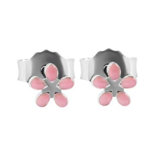 Mädchen Ohrringe – Ohrstecker Blume aus 925 Silber mit Emaille