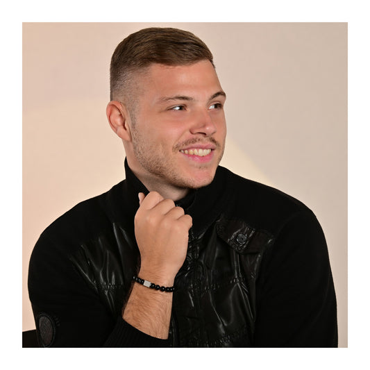 Herren Armband – Kugelarmband aus Edelstahl mit Onyx 21 cm