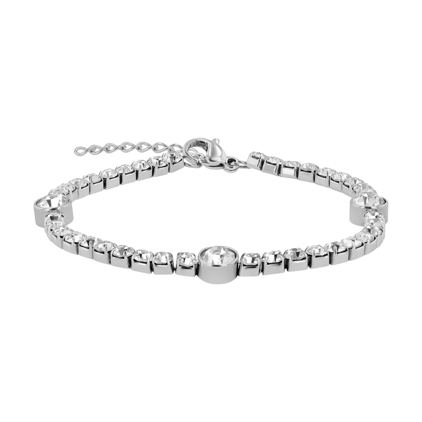 Damen Armband – Gliederarmband aus Edelstahl mit Strass Steinchen 17+3 cm