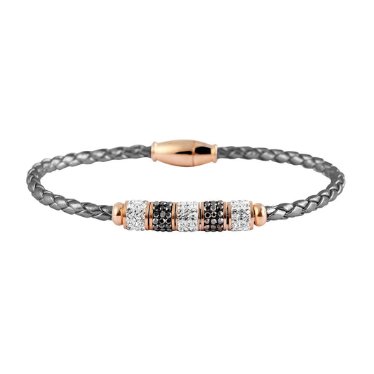 Damen Armband aus Leder mit Strass Steinchen 19 cm