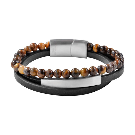 Unisex Armband – Lederarmband aus Leder mit Tigerauge 19 cm